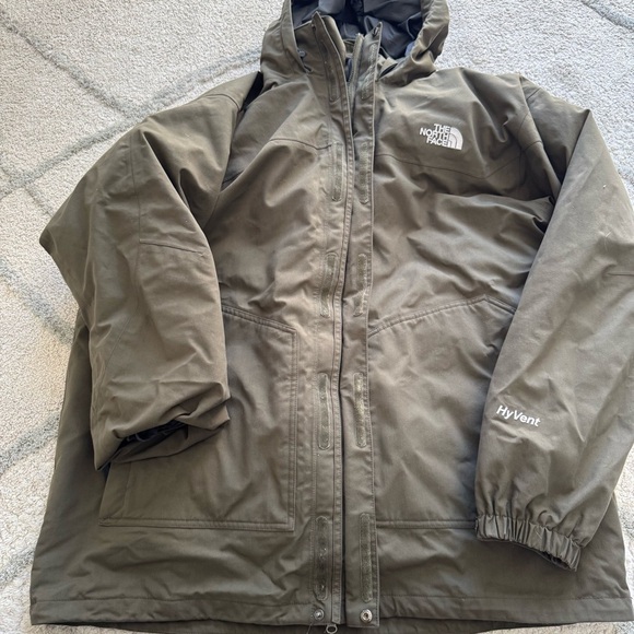 THE NORTH FACE 550 Hyvent Dark Green Parka Jacket inner gray puffer coat XXXL - Picture 12 of 12